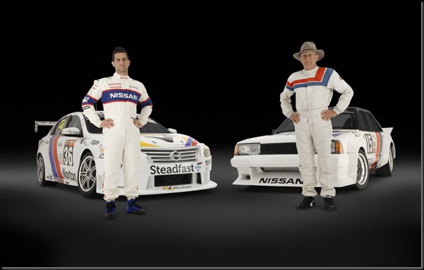 Michael Caruso Nissan Altima V8 Supercar alongside George Fury’s original Nissan Bluebird Turbo Michael Caruso Nissan Altima V8 Supercar alongside George Fury’s original Nissan Bluebird Turbo