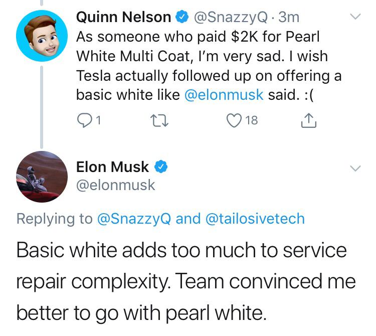 Tesla Simple White Tweet Elon Musk