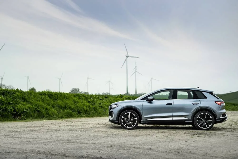 The Audi Q4 45 e-tron quattro, an electric SUV, featured in a press image.