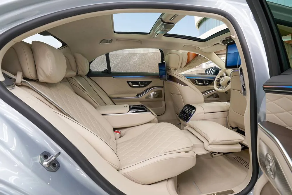 The new Mercedes-Benz S-Class rear seats footrest up