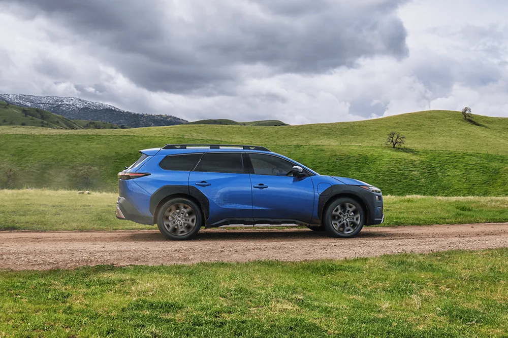 Side profile of the long wheelbase Subaru Trailseeker electric adventure wagon