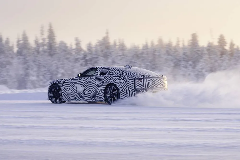 JAGUAR electric GT arctic testing rear view drving