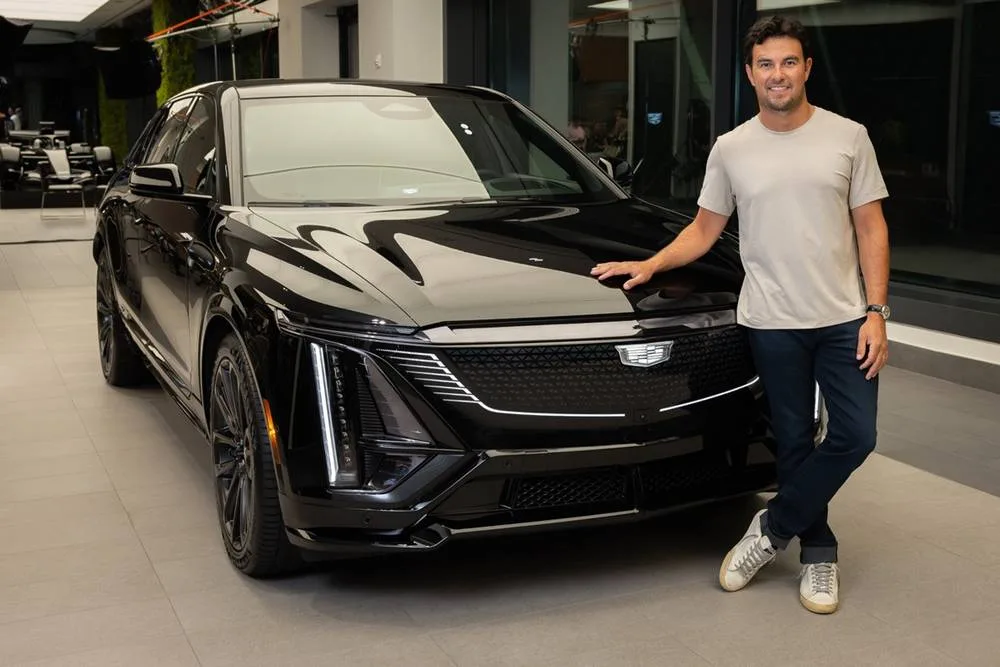 Sergio Pérez with the Cadillac LYRIQ