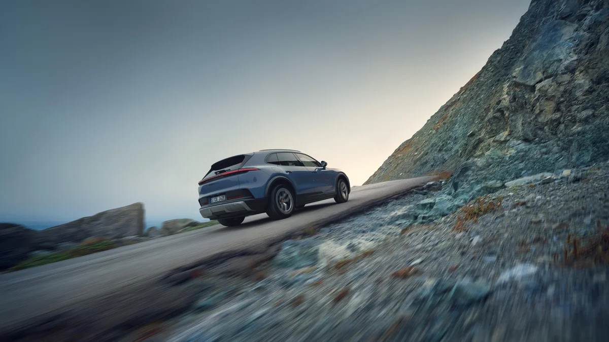 Porsche Cayenne S Electric rear three-quarter view