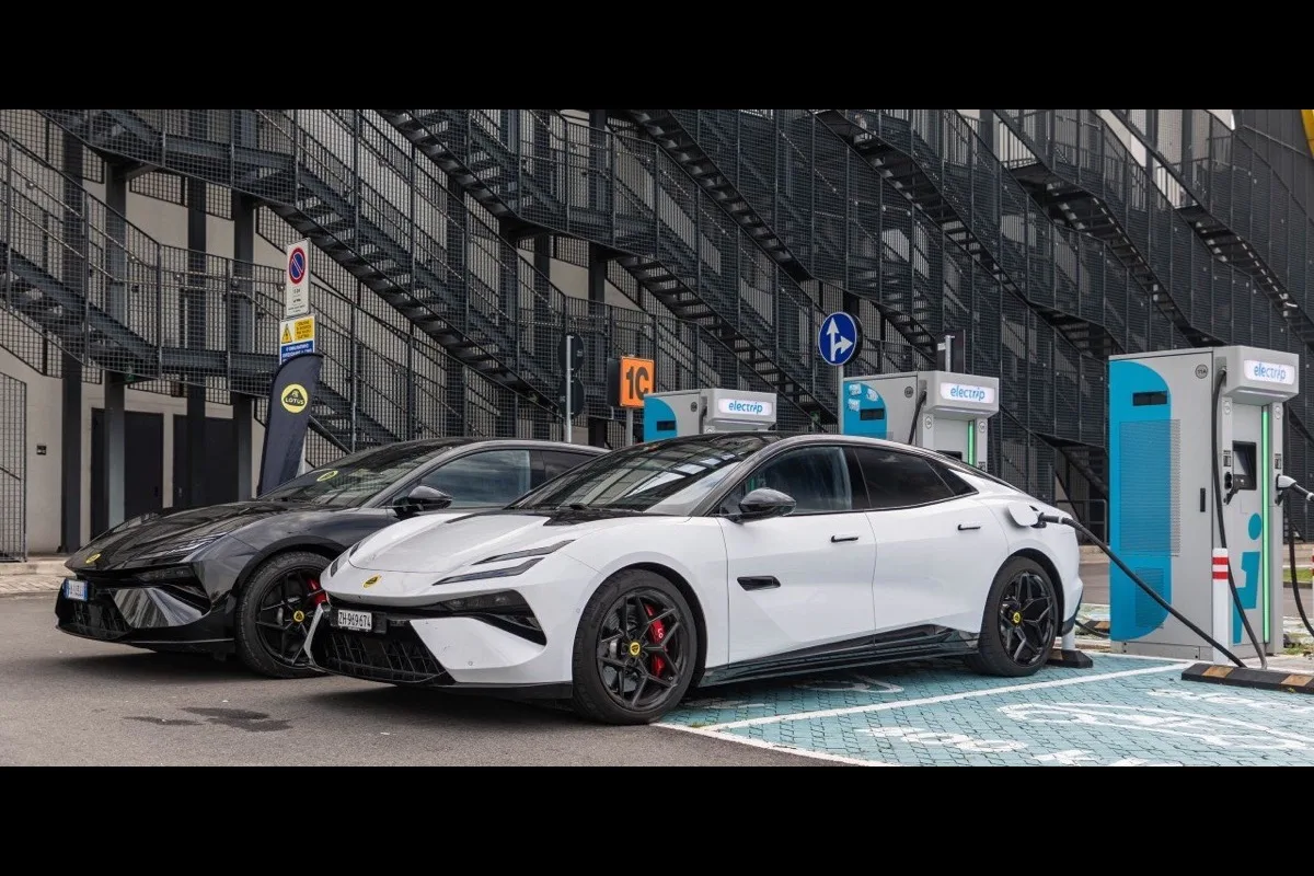 Lotus Eletre in red front three quarter view