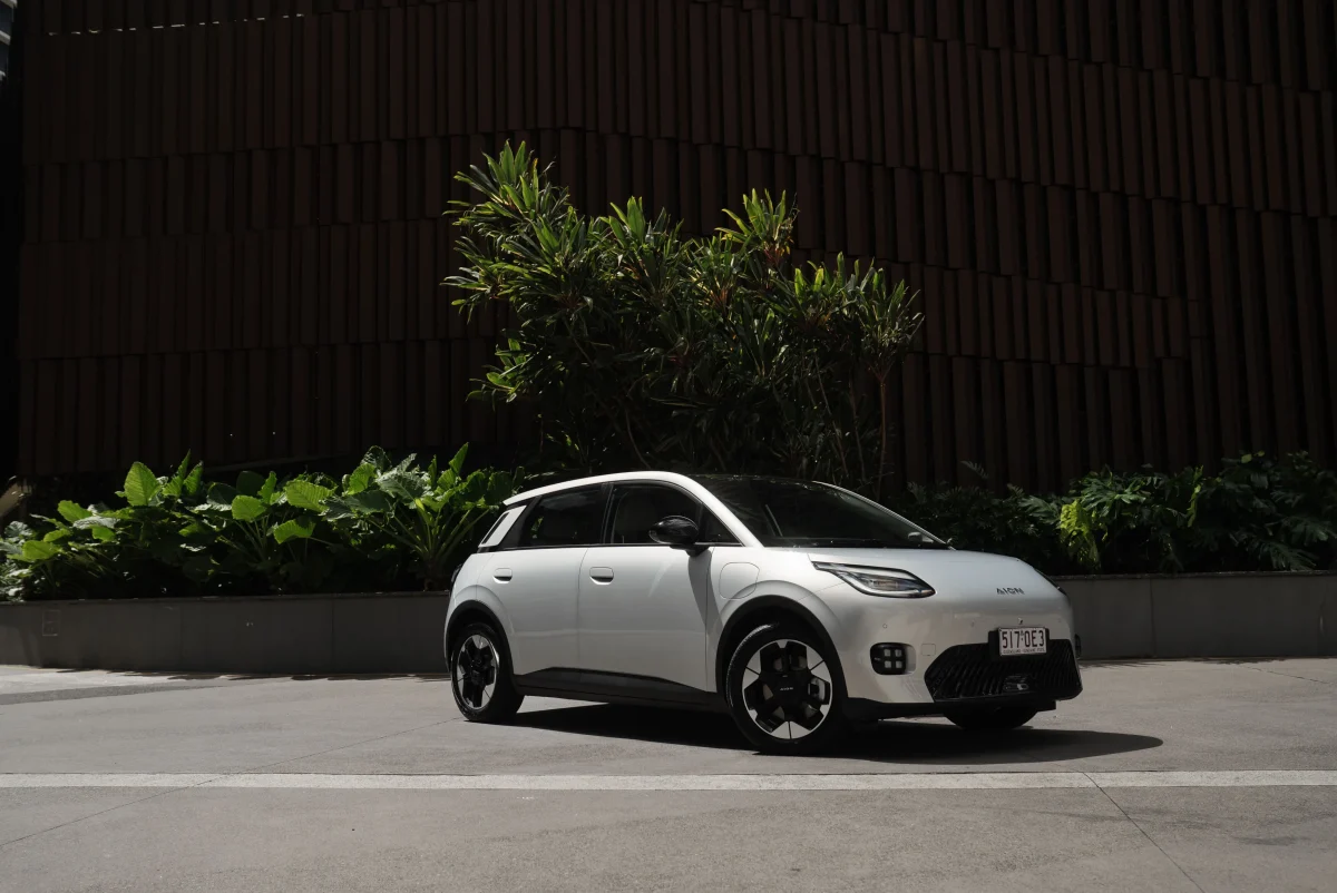 2026 GAC AION UT Luxury compact EV front three-quarter view in white with black roof