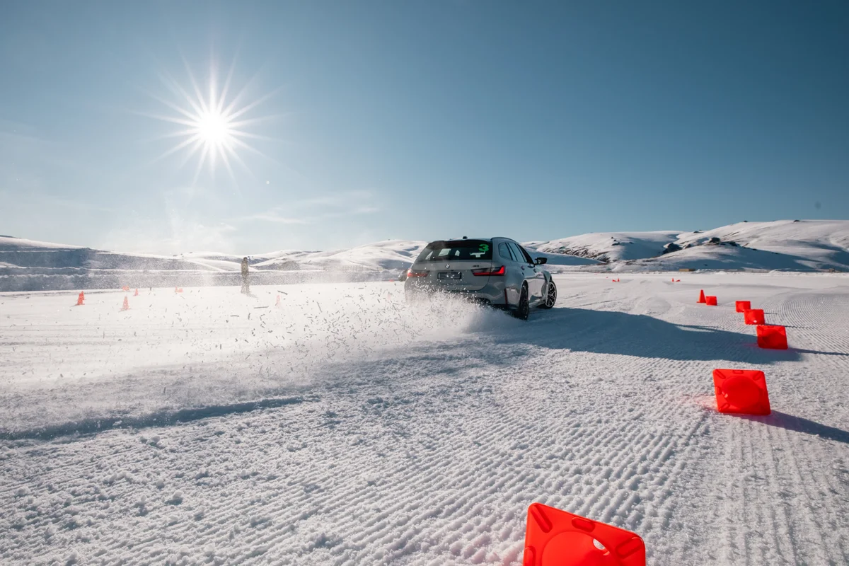 BMW M3 Competition sliding on frozen lake at Arjeplog