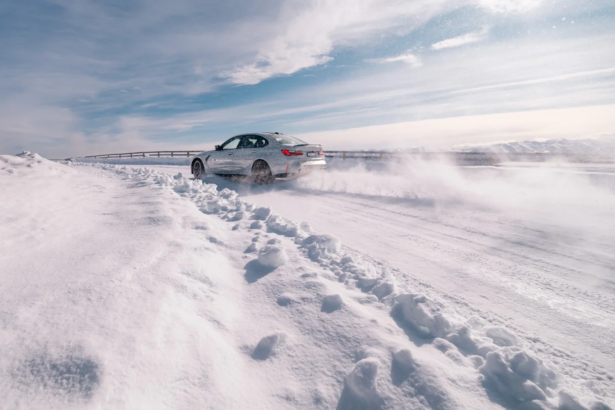 BMW M4 drifting on snow at Sweden ice driving experience