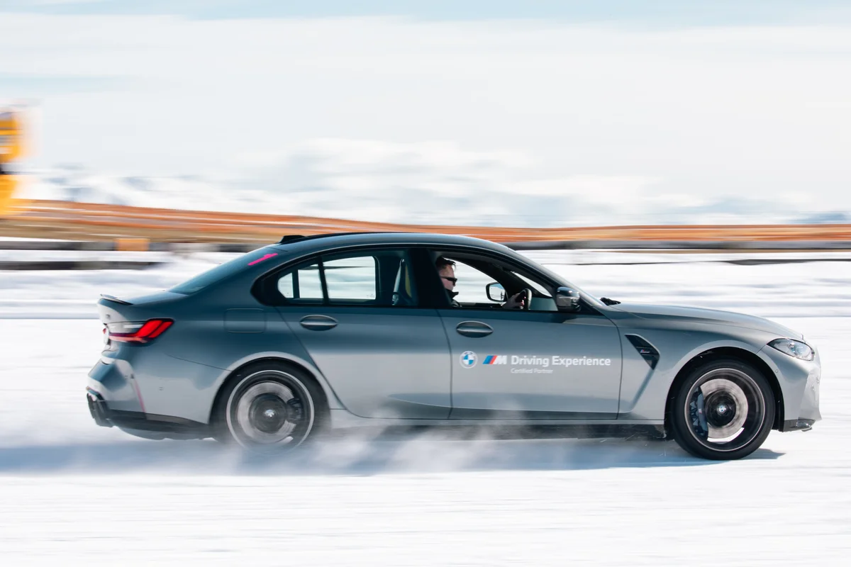 BMW i4 M50 on frozen lake at Arjeplog winter driving