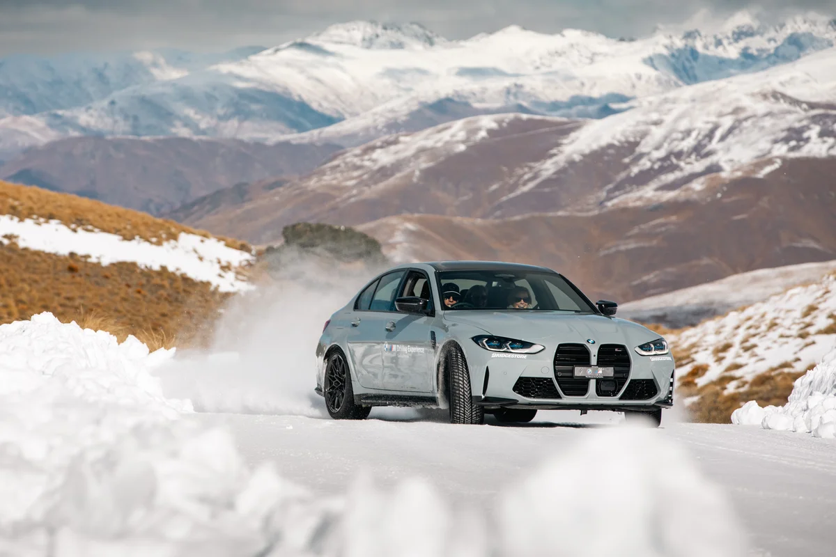 BMW M3 in controlled drift on ice at Arjeplog