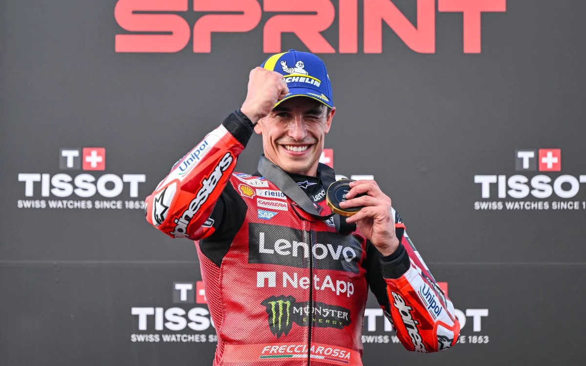 Marc Marquez celebrates his 16th Sprint victory