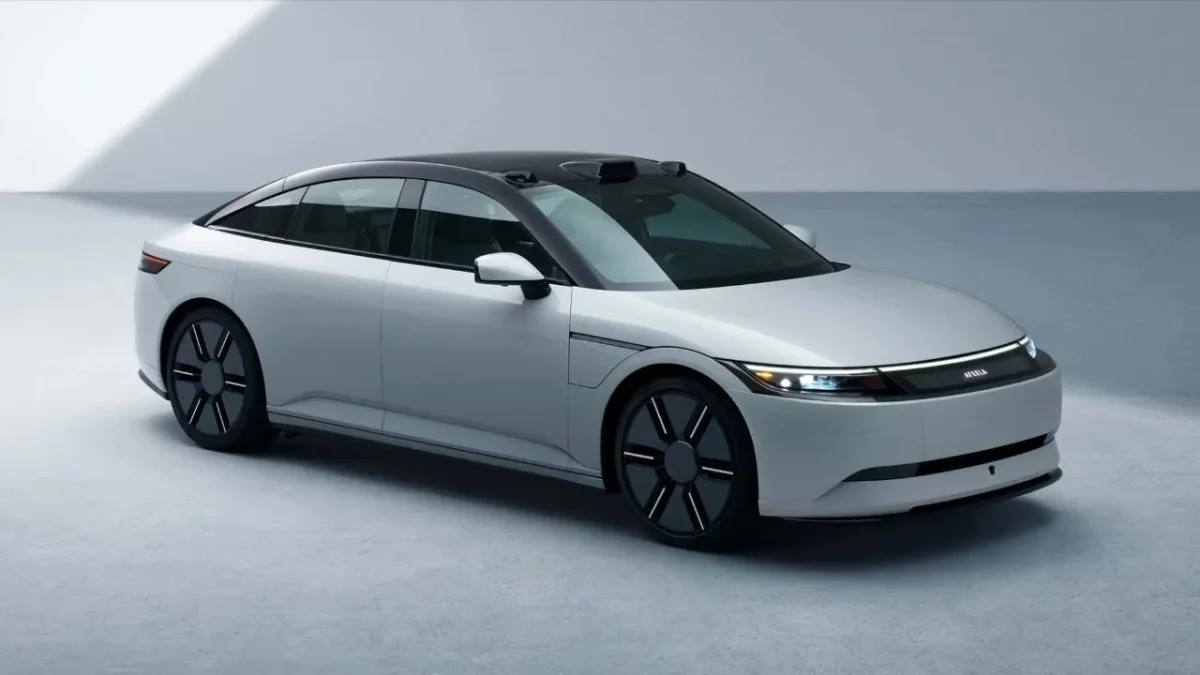 Sony Honda Afeela 1 electric sedan in white studio shot