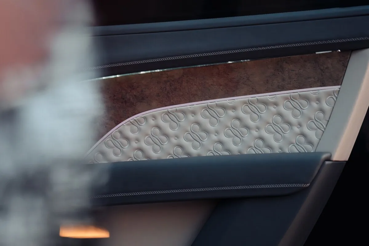 Bentley door panel with embossed Be Boodles pattern in leather