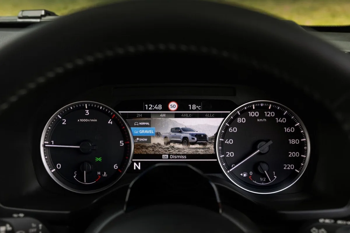 2026 Nissan Navara PRO-4X instrument cluster showing drive modes and tachometer