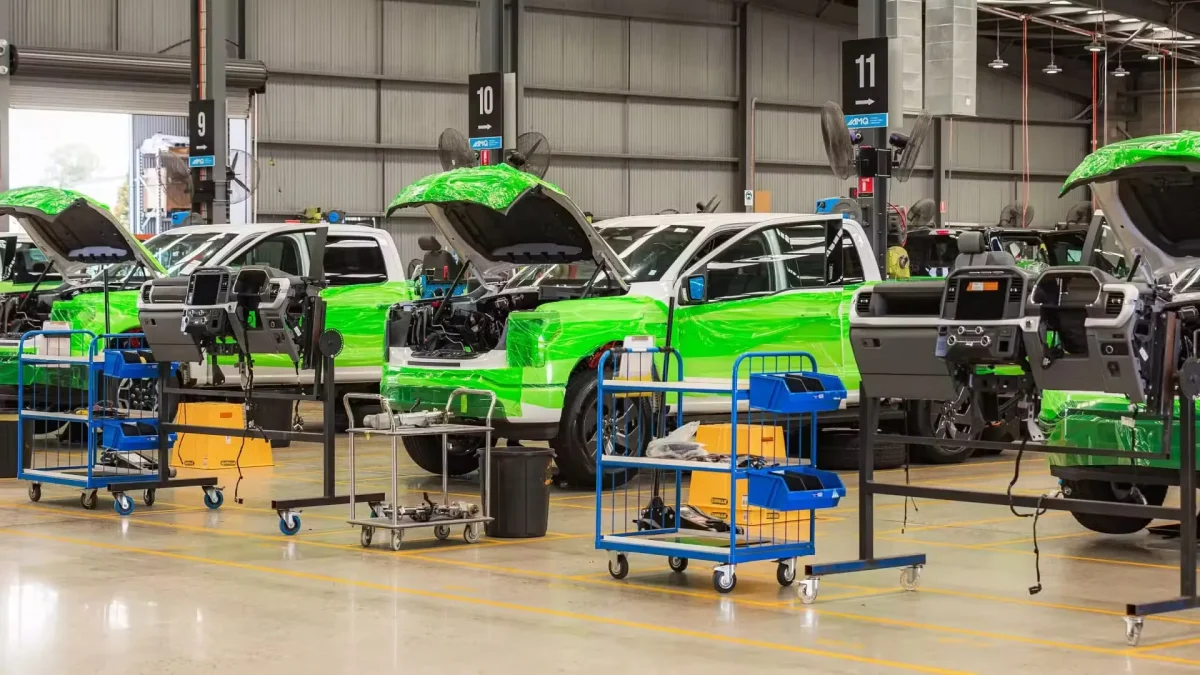 Ford F-150 Lightning electric pickup truck front three-quarter view