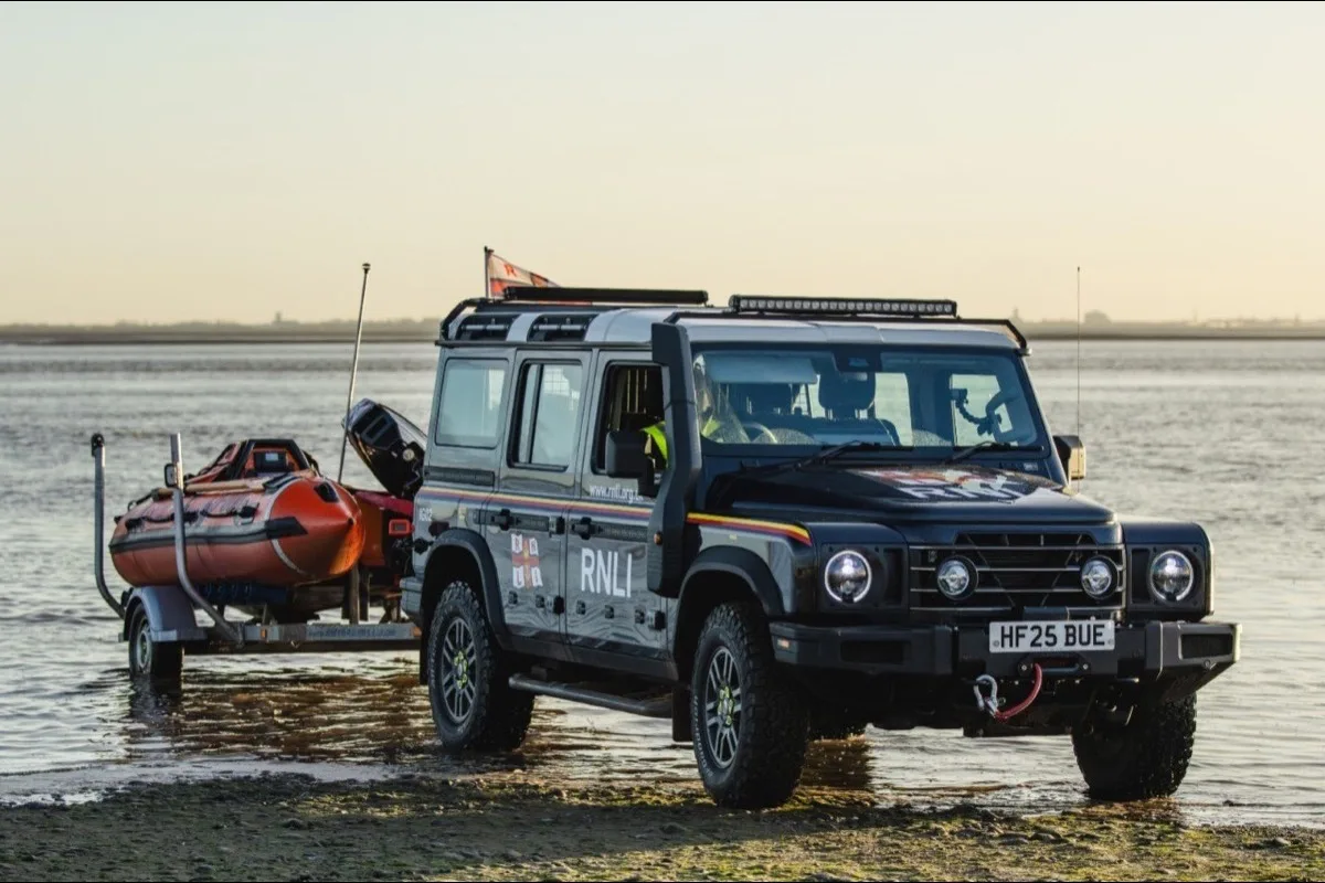 INEOS Grenadier on beach with RNLI D-class lifeboat