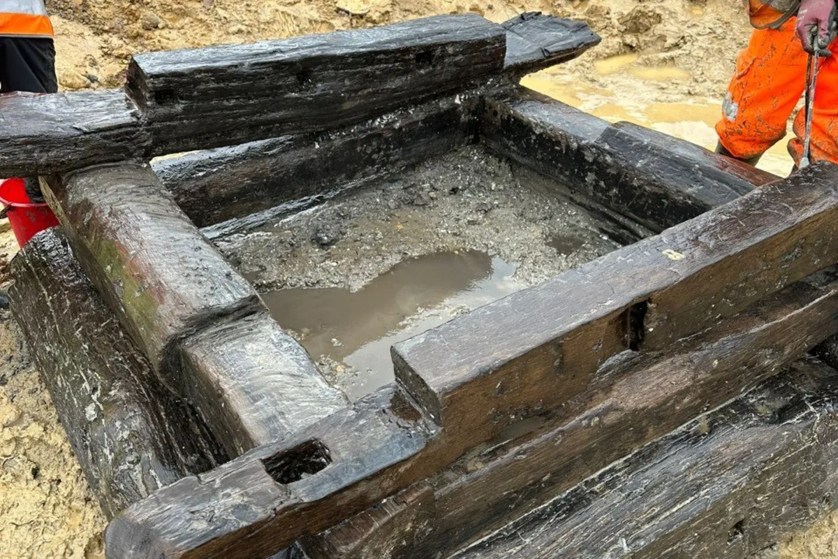 Ancient Roman well structure with recycled timber construction uncovered at Rolls-Royce Goodwood