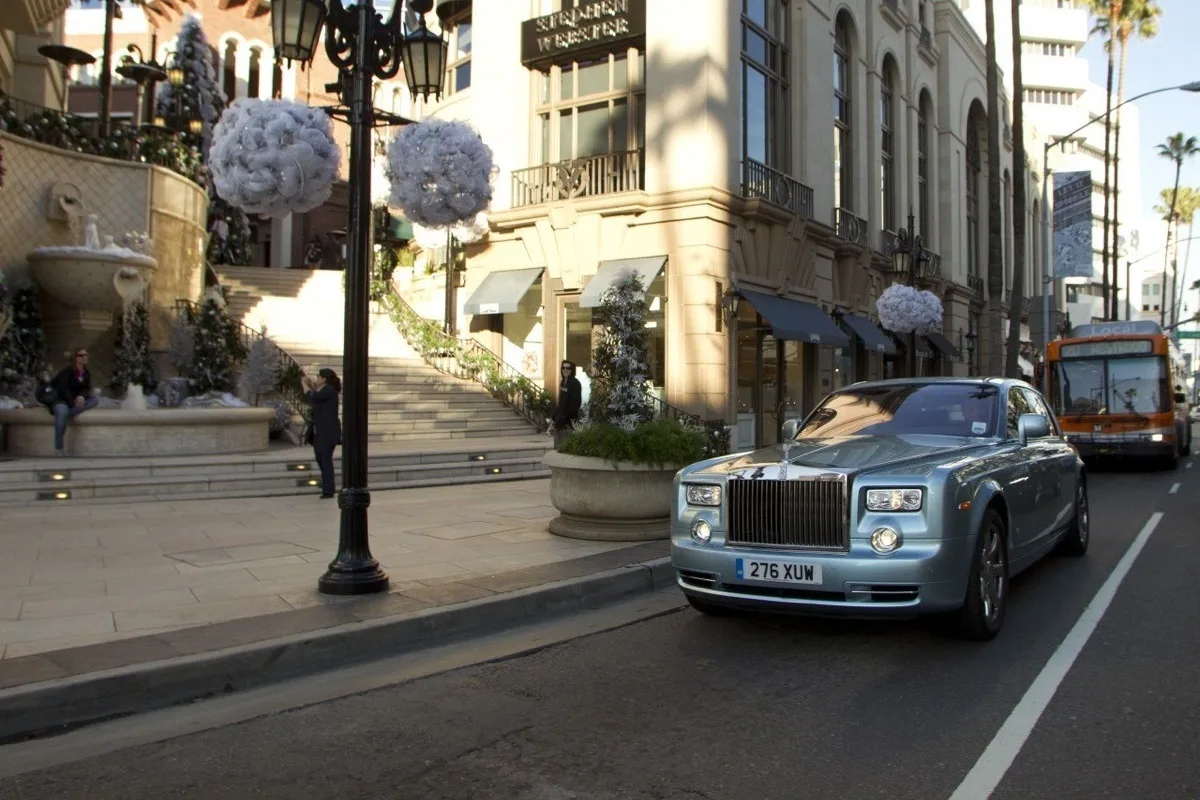 2011 Rolls-Royce 102EX electric Phantom parked in Beverly Hills street