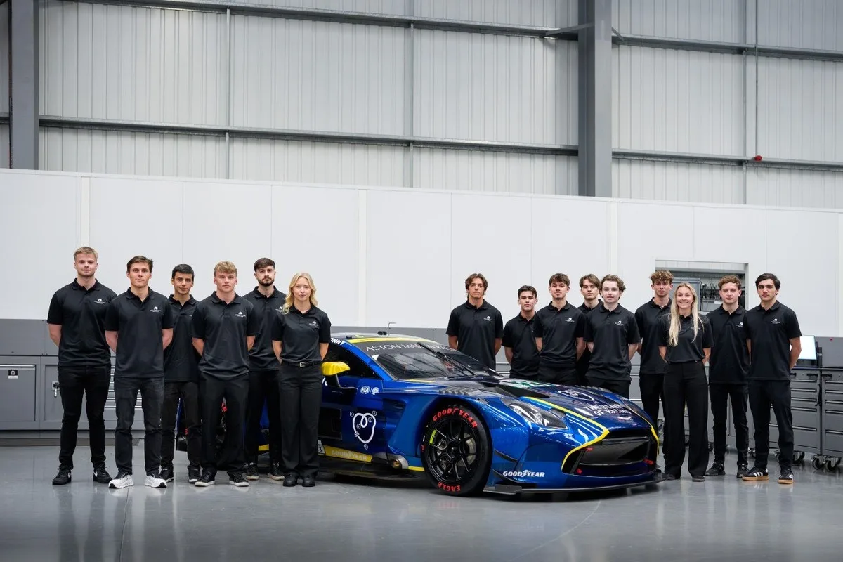 2026 Aston Martin Racing Driver Academy candidates and Aston Martin Vantage race cars in official image