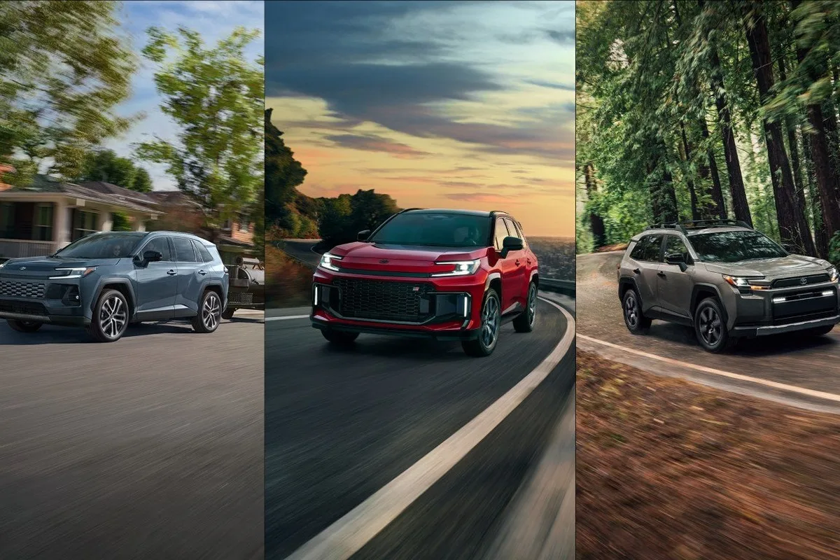 2026 Toyota RAV4 US ad campaign composite image showing multiple trims and settings