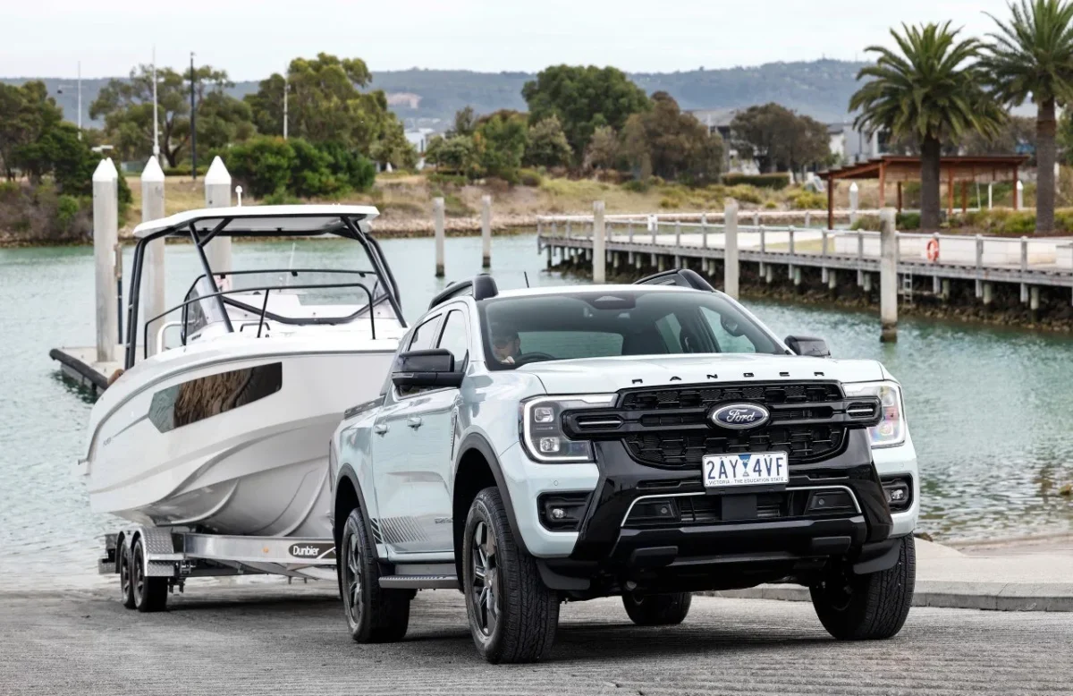 Ford Ranger towing boat at boat ramp