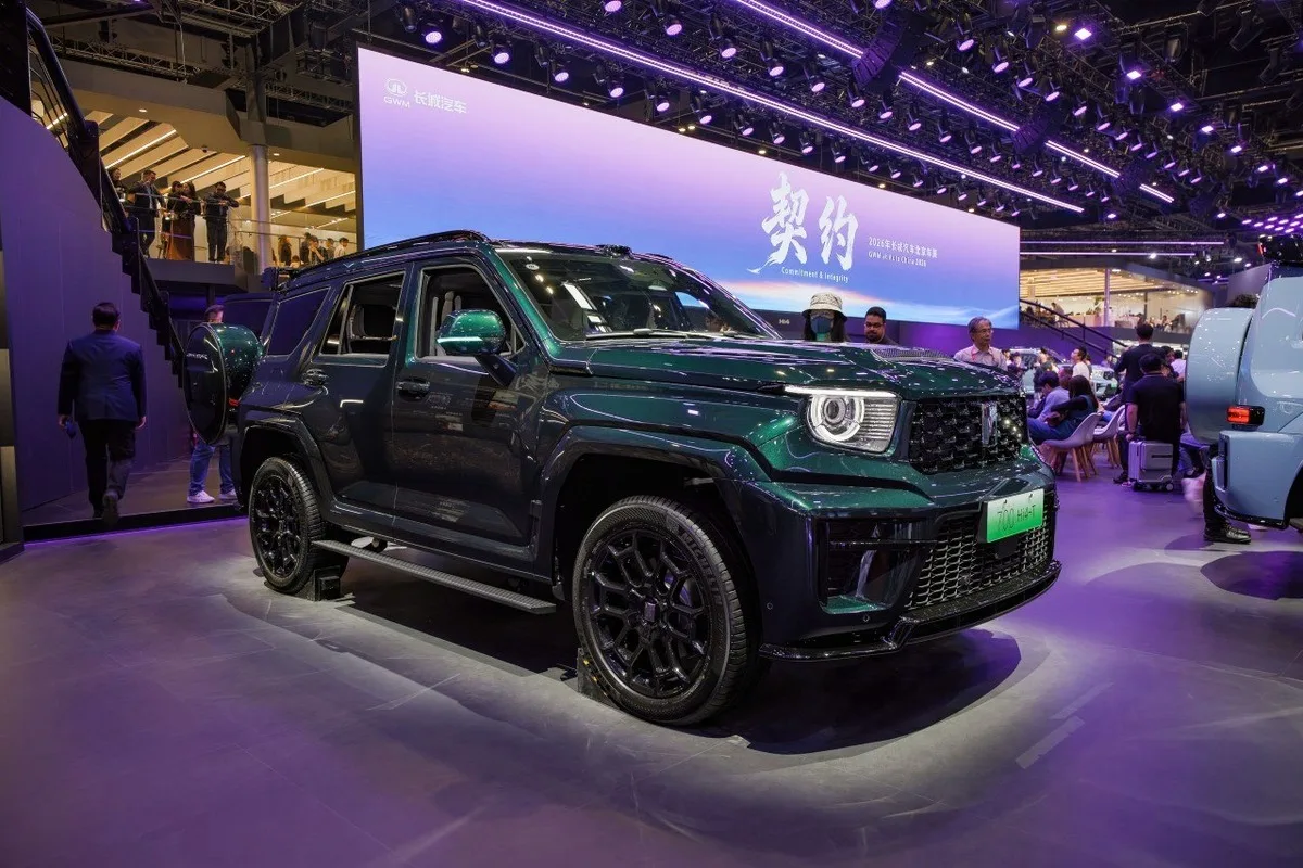 GWM Tank 700 dark green SUV on display at the Beijing Auto Show