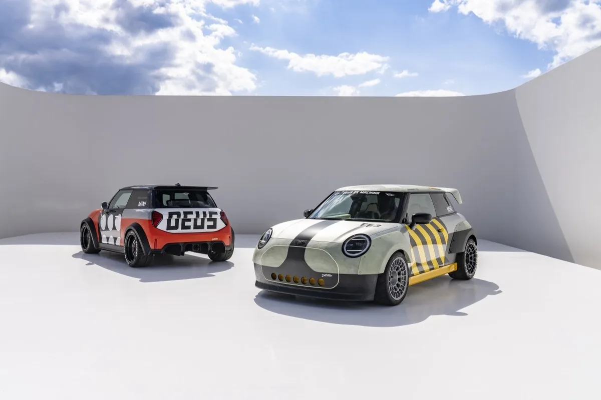 MINI custom cars in a white architectural courtyard