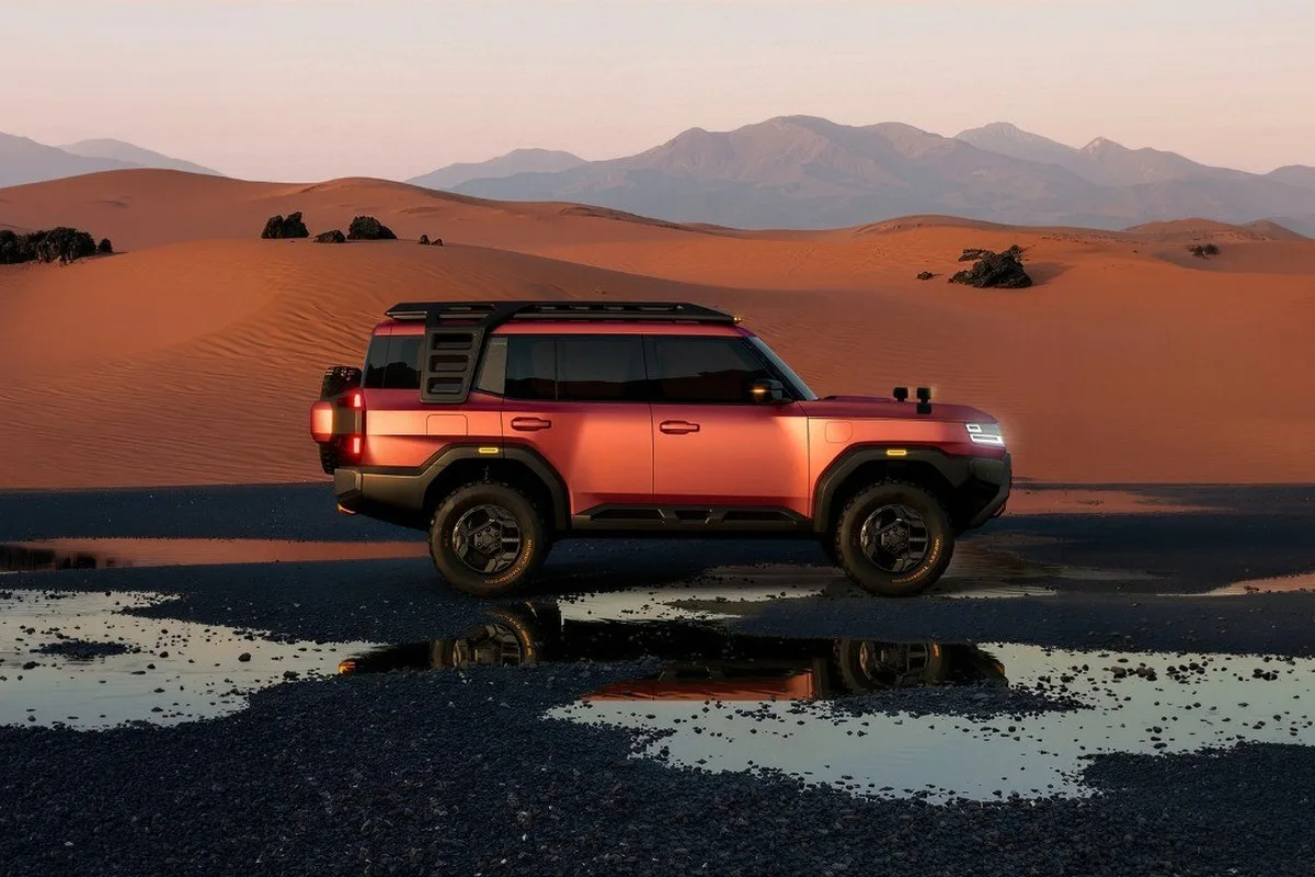Nissan Terrano PHEV Concept side profile parked in a desert landscape