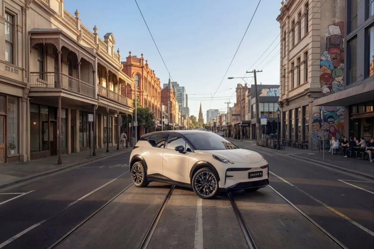 2026 Zeekr X front three quarter city street image in daylight