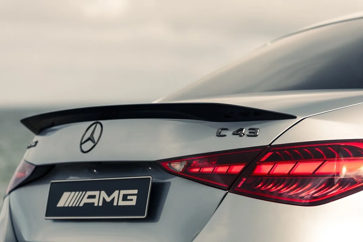Mercedes-AMG C 43 Edition R+ rear badge with black spoiler and illuminated LED tail light