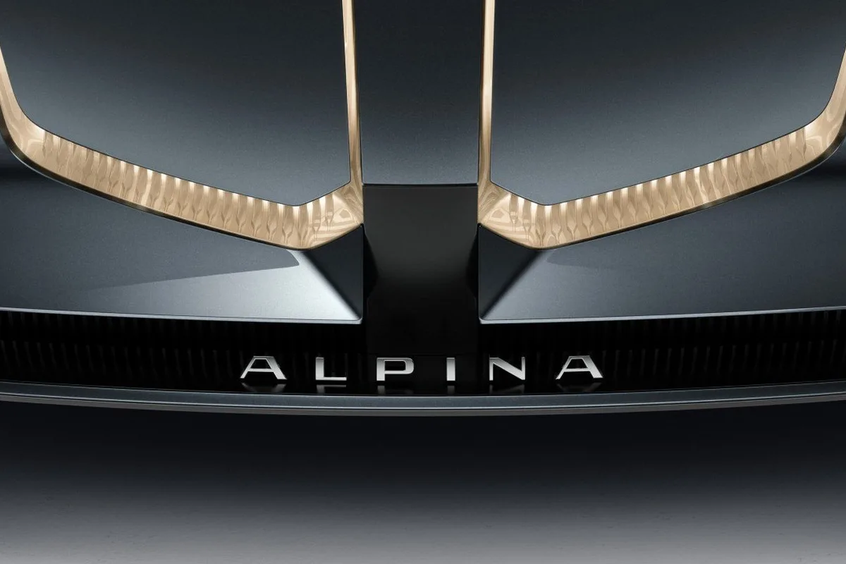 Close detail of Vision BMW ALPINA grille and lower ALPINA lettering.