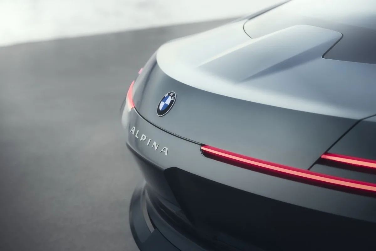 Vision BMW ALPINA rear detail with BMW roundel and red tail light.