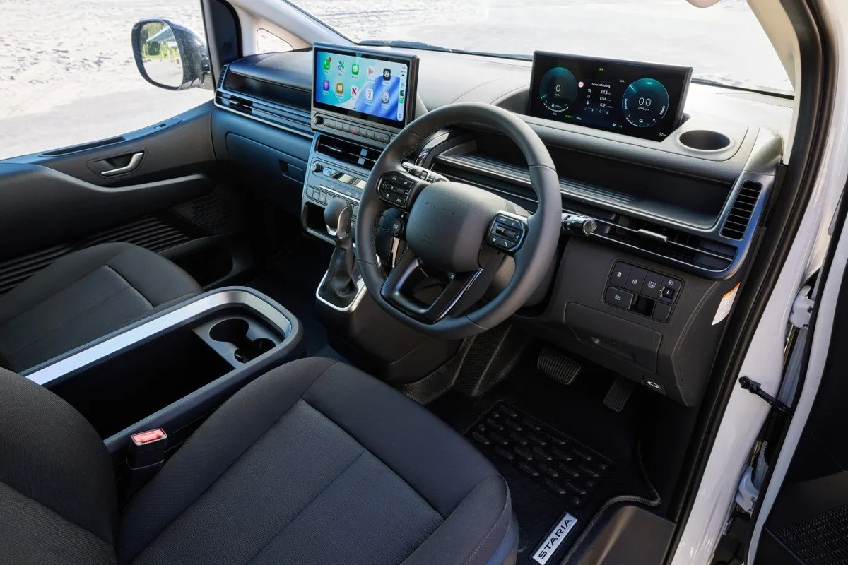 2027 Hyundai Staria Load cabin with right-hand-drive dashboard and digital instrument display