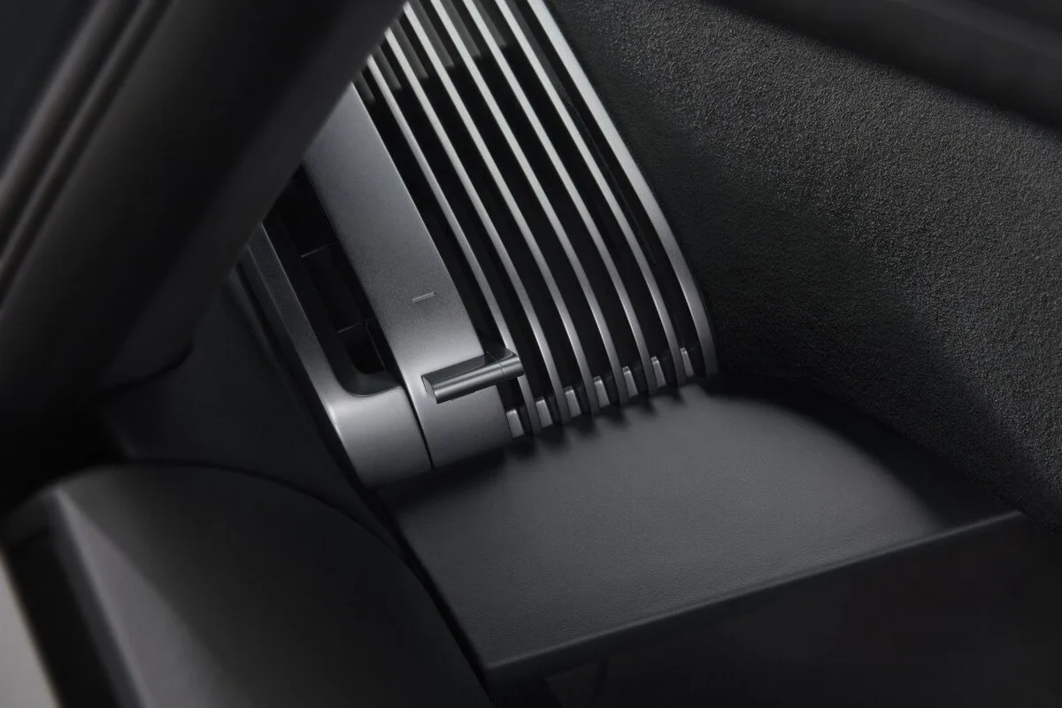 Close-up of the Audi Nuvolari cabin air vent and dashboard surfacing