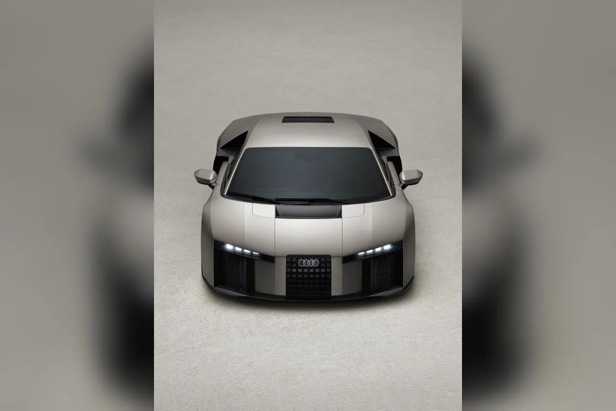 Audi Nuvolari hypercar viewed from above in a light studio