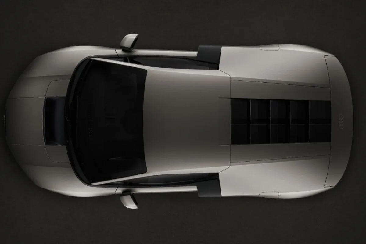 Top-down view of the Audi Nuvolari hypercar in a dark studio