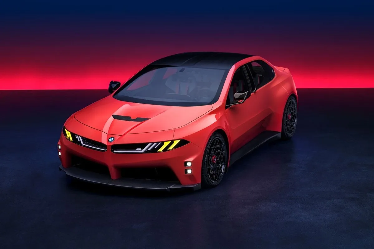 BMW M Concept Neue Klasse front three-quarter view in Monza Red metallic