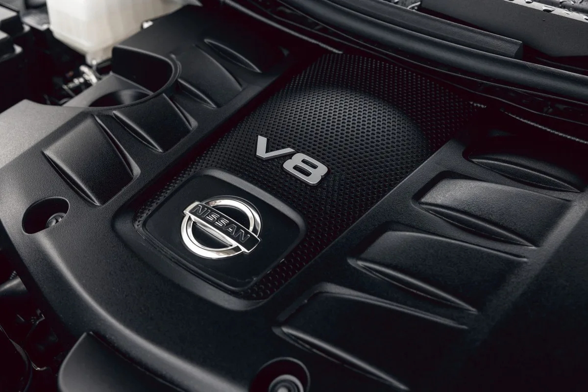 Close-up of the Nissan Patrol V8 engine cover.