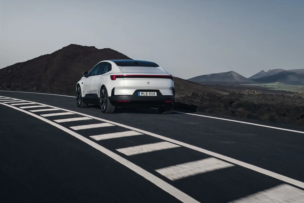 2027 Polestar 4 rear view on a mountain road