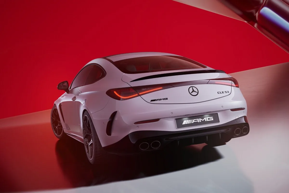 Mercedes-AMG CLE 53 4MATIC Edition R coupe rear three-quarter in white