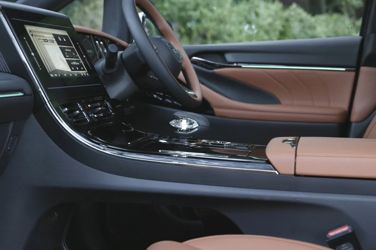 Close-up of the GAC M8 centre console and gear selector