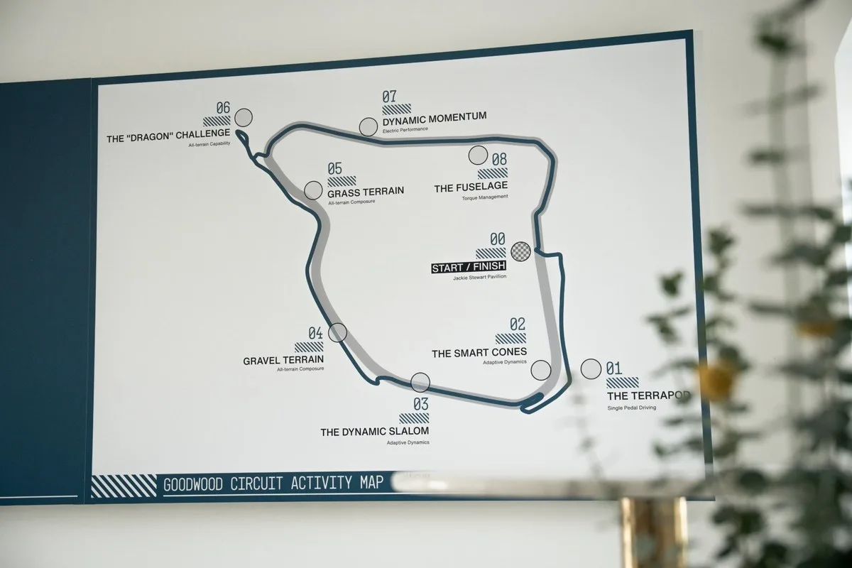 Goodwood circuit activity map showing the Range Rover driving challenges