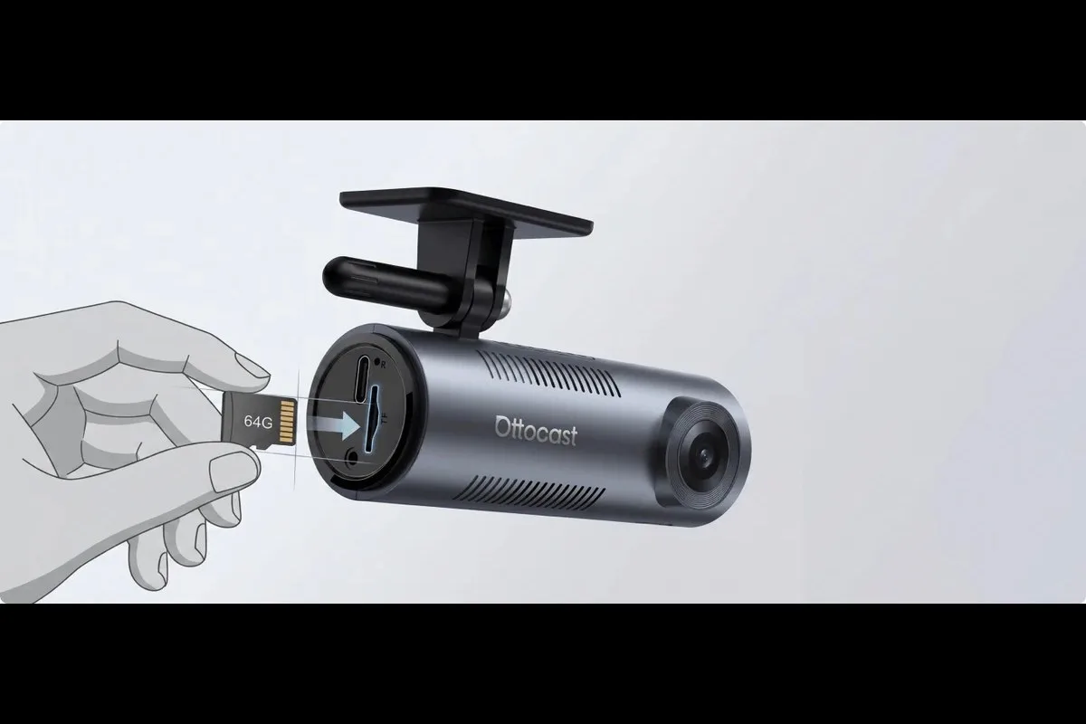 MicroSD card being inserted into the OttoSafe Cam front camera