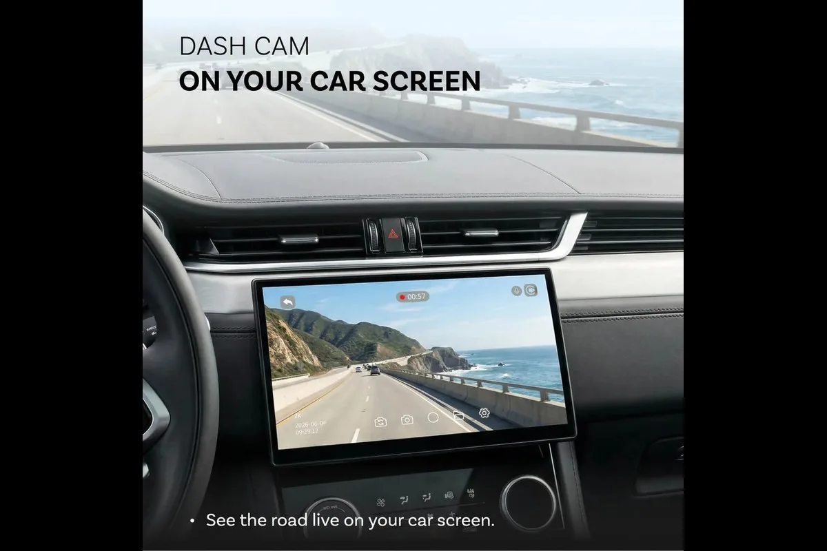 Live dash cam footage displayed on a factory infotainment screen