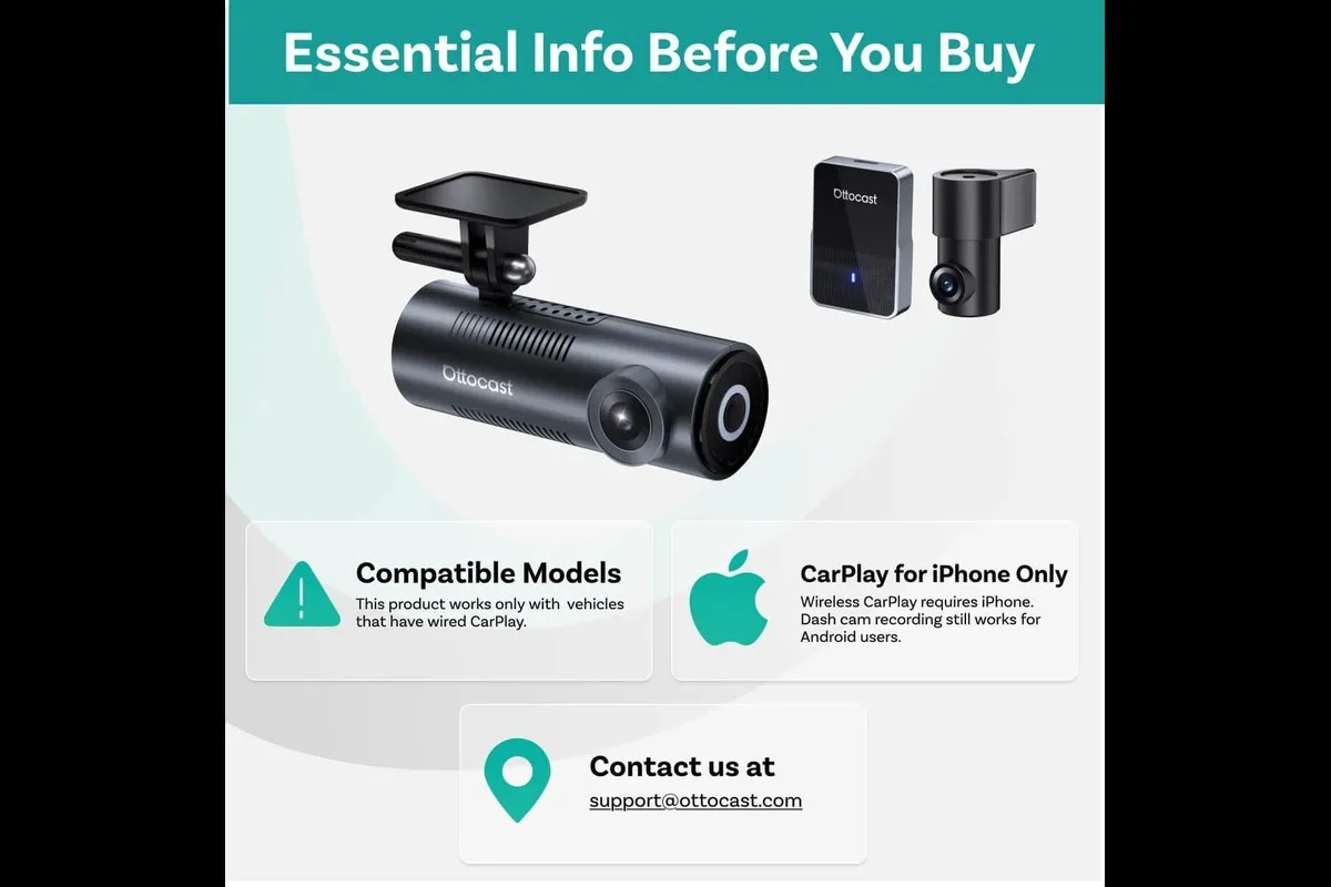 OttoSafe Cam compatibility notes for wired Apple CarPlay vehicles