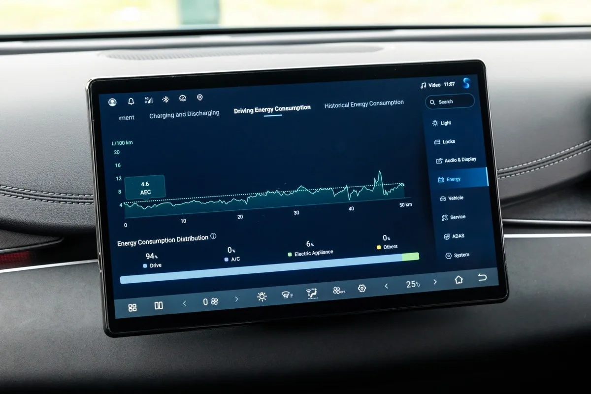 BYD Seal 6 touchscreen showing energy use