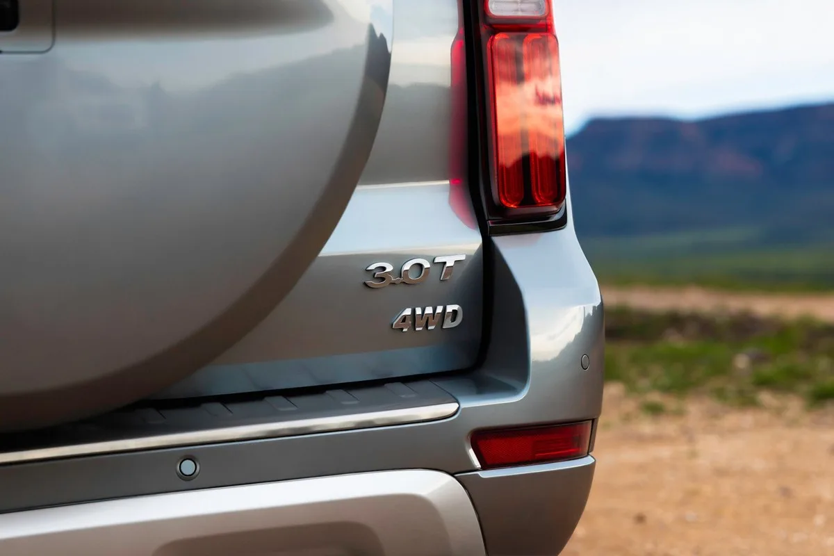 Close-up of the 3.0T 4WD badge on the GWM Tank 500 tailgate