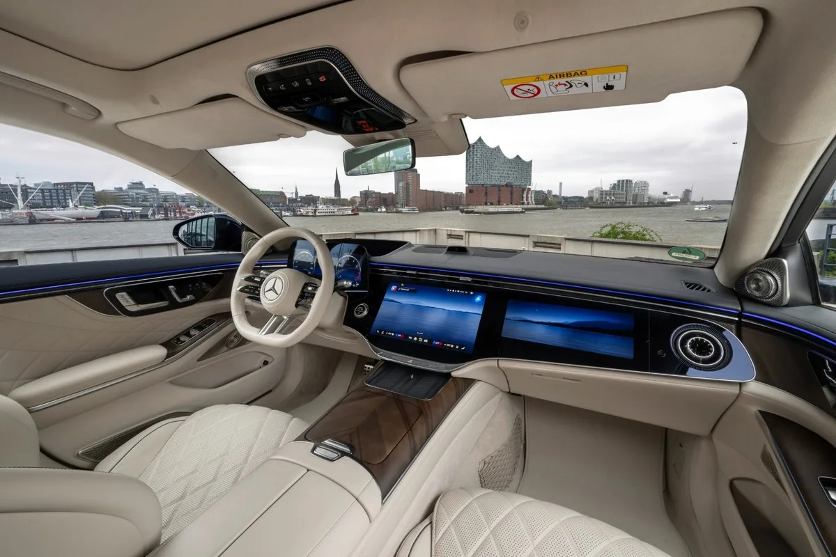 2026 Mercedes-Benz S-Class dashboard with the MBUX Superscreen front passenger display