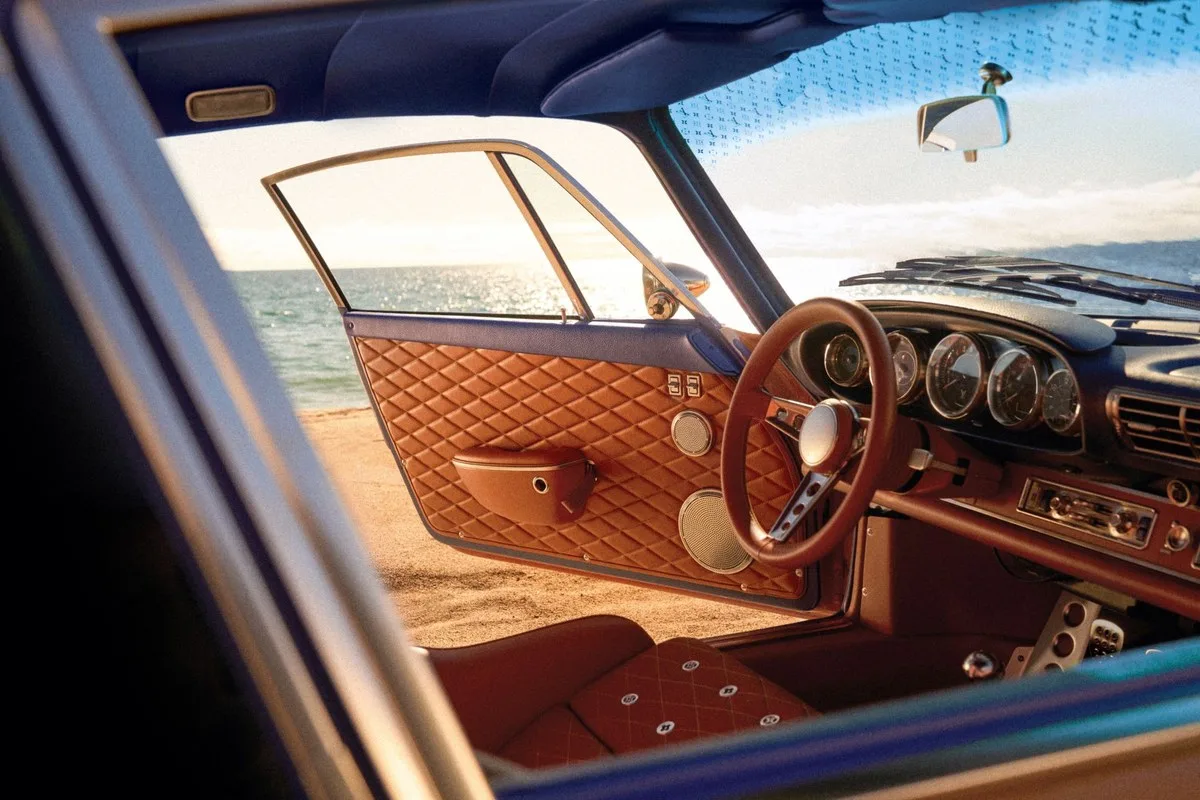 Diamond-quilted leather door trim and dashboard of the Classic coupe