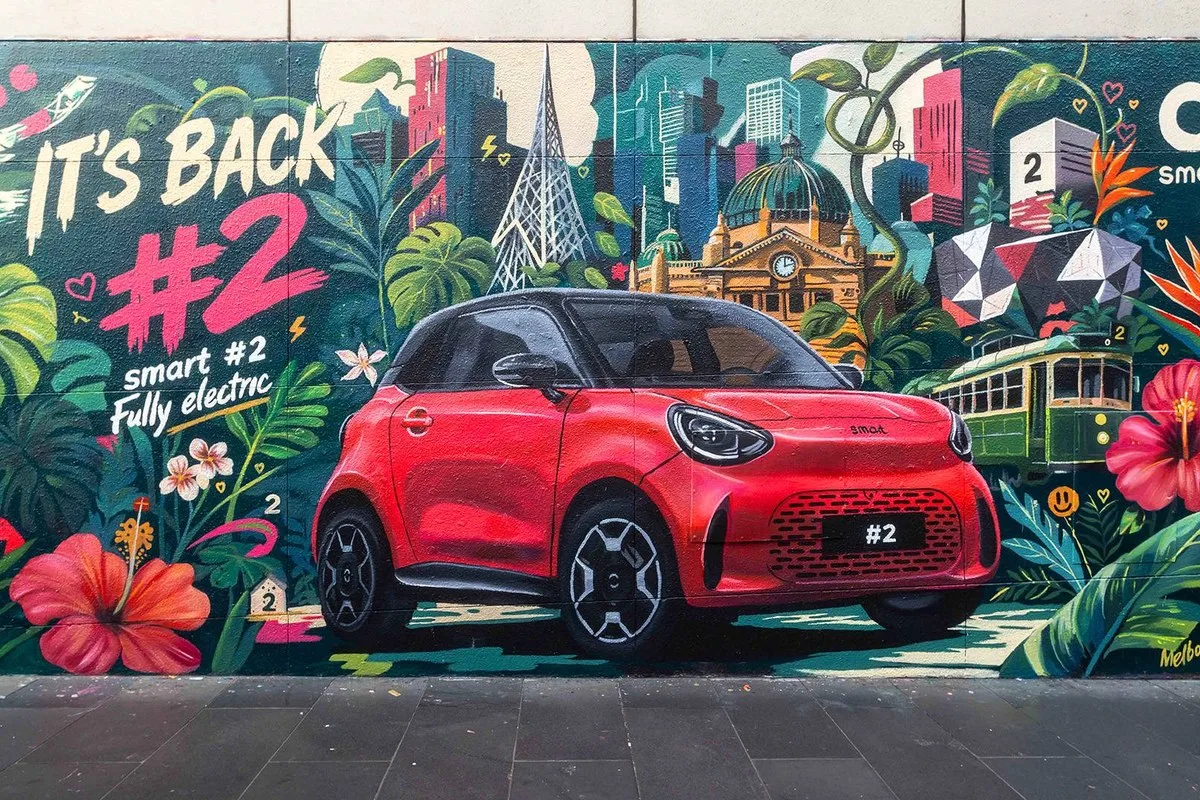 The smart #2 mural in Melbourne by Georgia Laurie